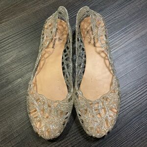 Vivienne Westwood Silver Glitter Lattice Jelly Flats